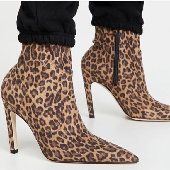 Good American Bootie womens size 7.5 leopard print Icon Heeled Pointed Toe